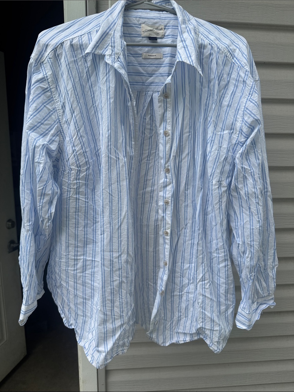 Universal Thread Light Blue and White Striped women’s Button-Down Shirt